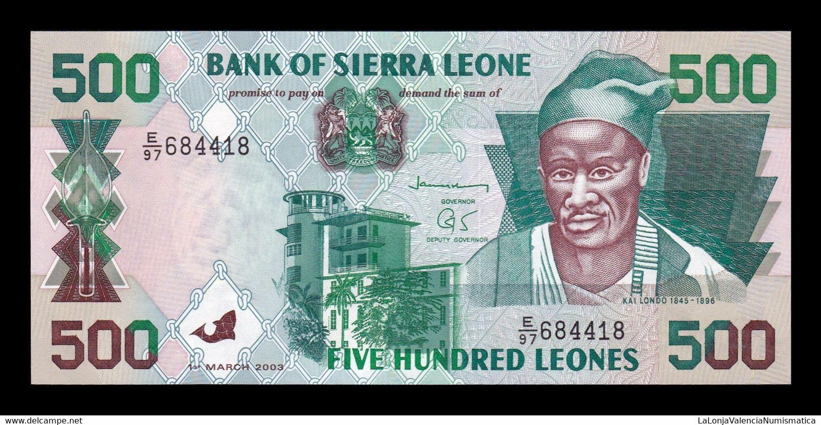 Sierra Leona Leone 500 Leones 2003 Pick 23d SC UNC - Sierra Leone