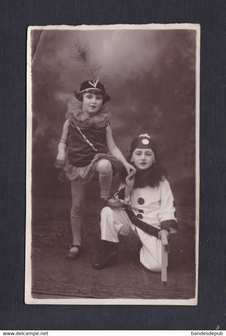 Carte Photo Kroenner Creutzwald (57) Portrait Enfants Costumés Frere Et Soeur Lara Et Henri Certner Tutu Pierrot (53335) - Creutzwald