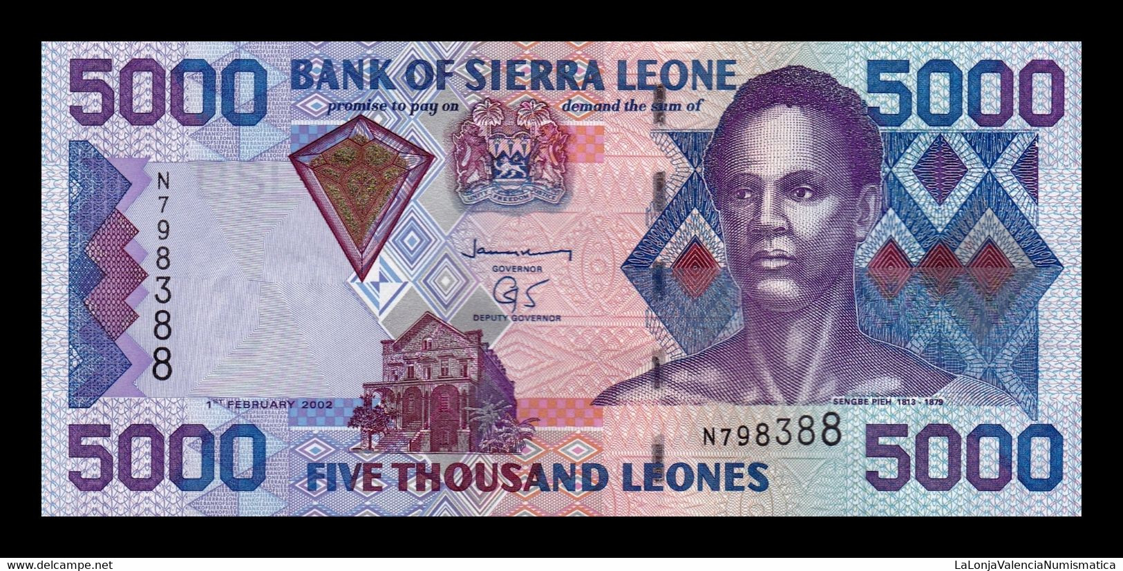 Sierra Leona Leone 5000 Leones 2002 Pick 27a SC UNC - Sierra Leone