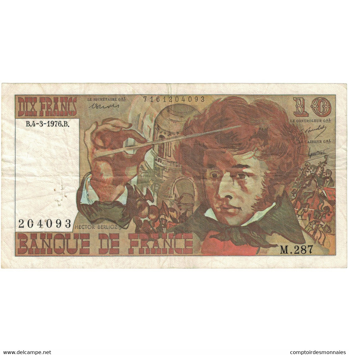 France, 10 Francs, Berlioz, 1976, M.287 204093, TTB, Fayette:63.18, KM:150c - 10 F 1972-1978 ''Berlioz''