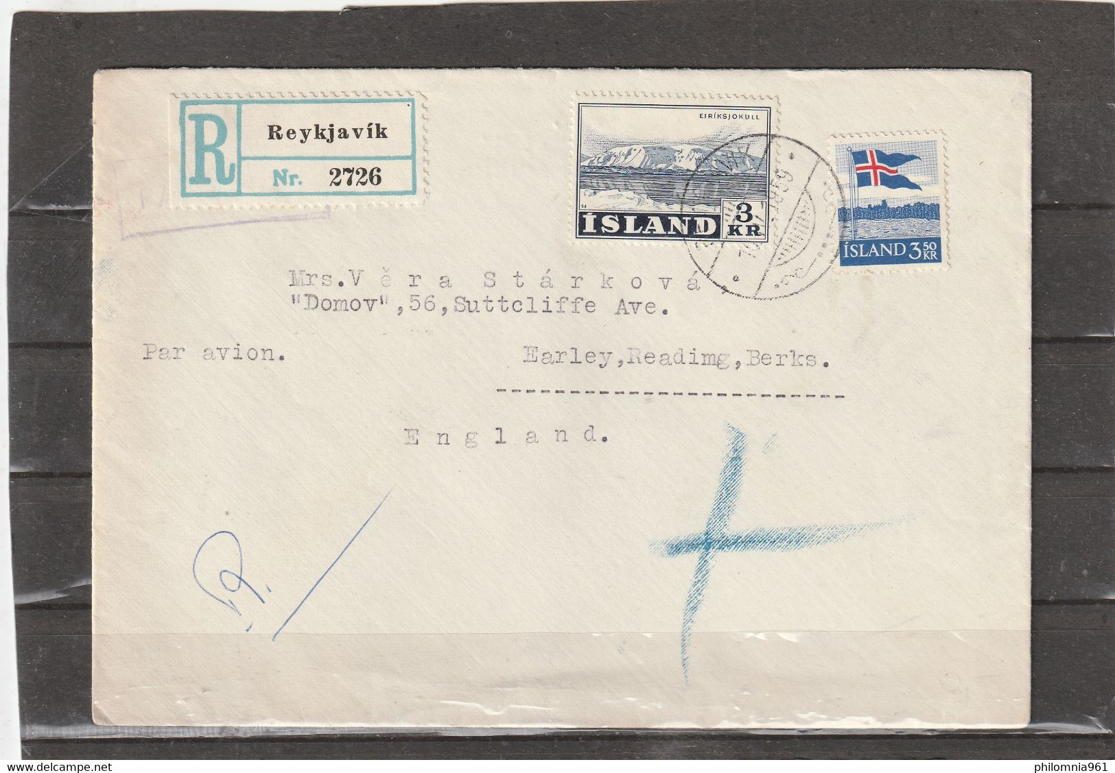 Iceland REGISTERED AIRMAIL COVER To Great Britain 1959 - Poste Aérienne