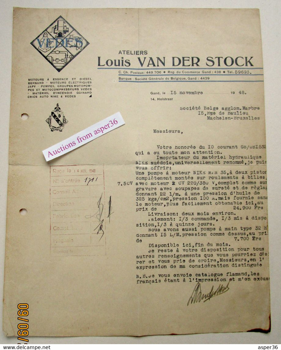 Machines "VEDES" Ateliers Louis Van Der Stock, Holstraat Gent 1948 - 1900 – 1949