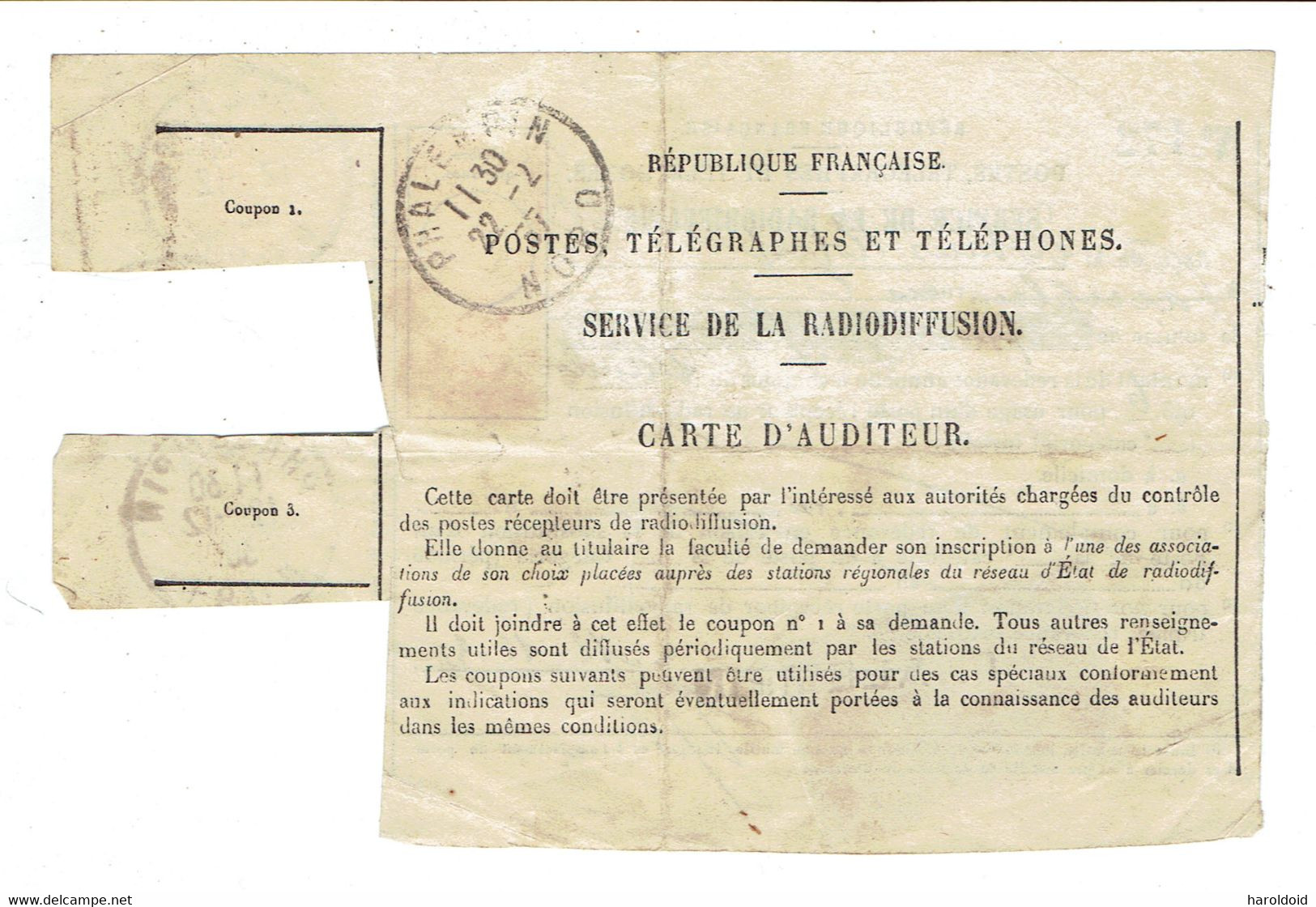 TP RADIODIFFUSION N°2 SUR RECU CàD PHALEMPIN 12/12/36 NORD - France Radiodiffusion