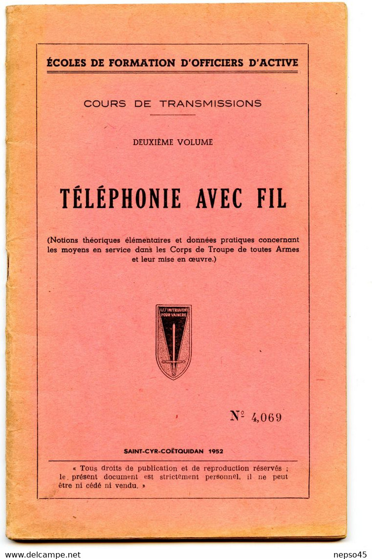 Cours De Transmissions.Téléphonie Mobile.1952.Librairie Militaire Saint-Cyr Coëtquidan. - Français