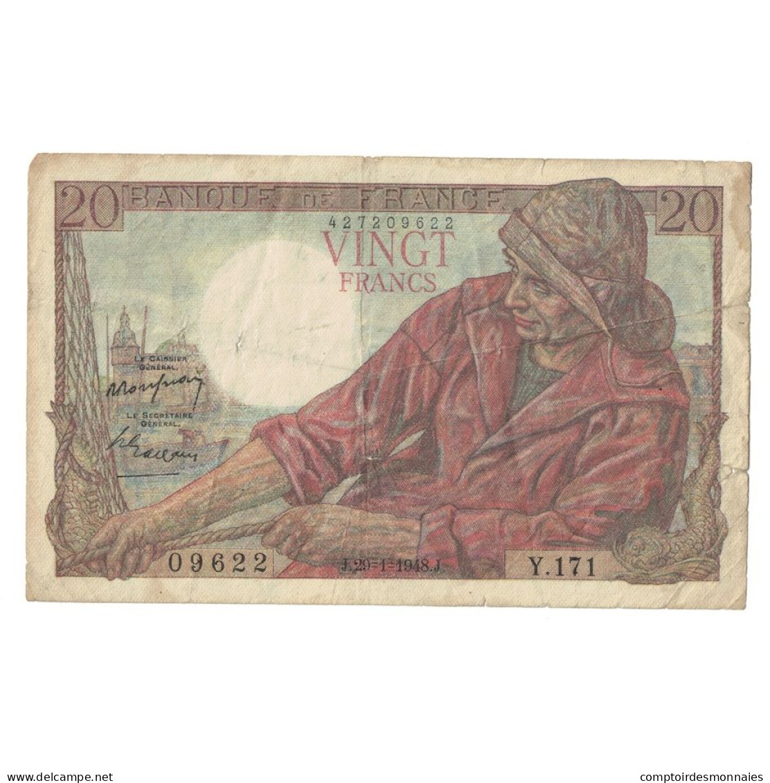 France, 20 Francs, Pêcheur, 1948, Y.171, TB+, Fayette:13.12, KM:100c - 20 F 1942-1950 ''Pêcheur''