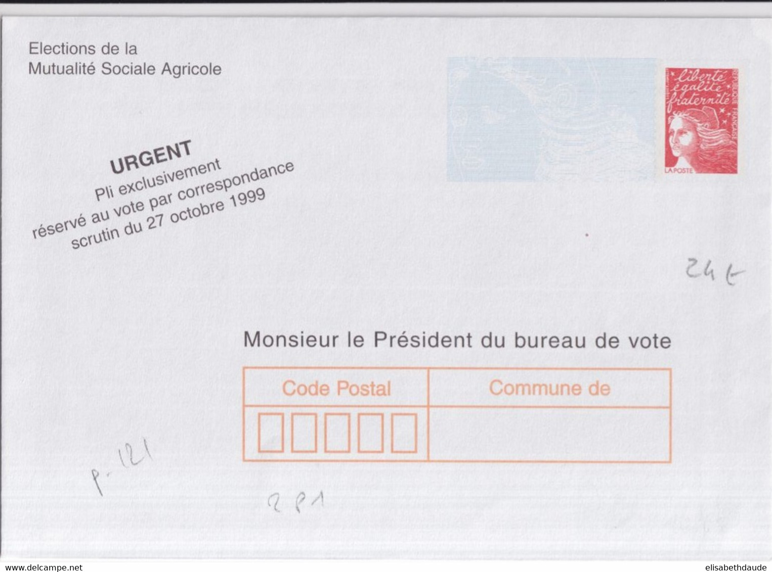 ENVELOPPE TVP REPIQUAGE DESTINEE Aux ELECTIONS MUTUALITE SOCIALE AGRICOLE - PAP: Aufdrucke/Luquet