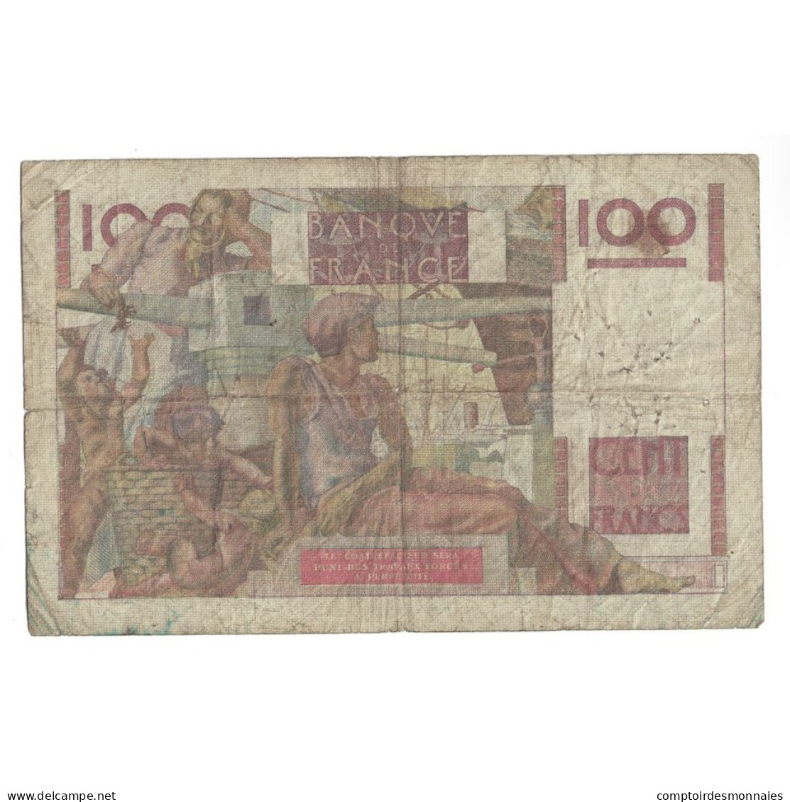 France, 100 Francs, Jeune Paysan, 1949, Y.307, B+, Fayette:28.22, KM:128b - 100 F 1945-1954 ''Jeune Paysan''