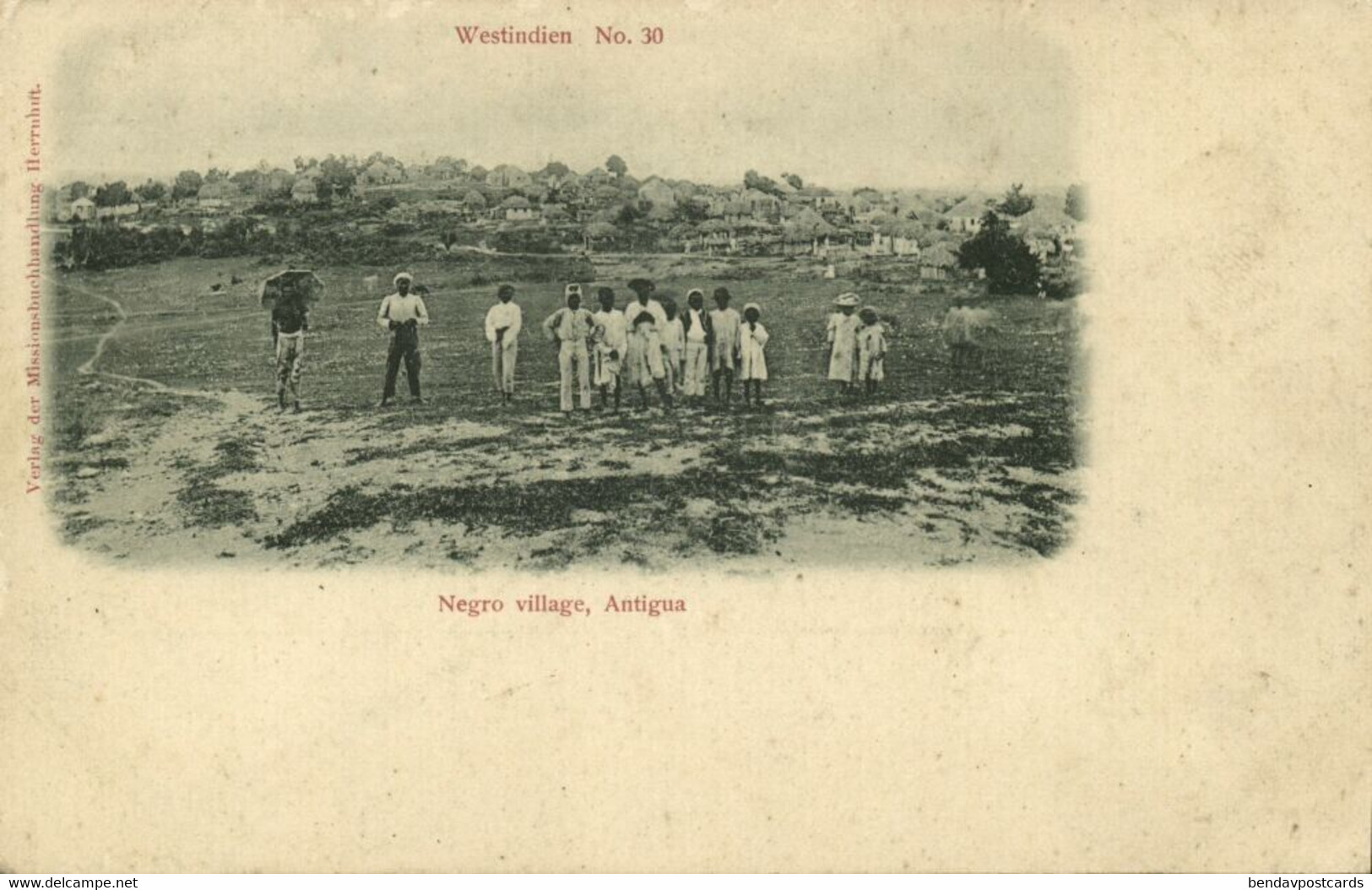 Antigua, Negro Village (1900s) Herrnhuter Moravian Mission Postcard - Antigua Und Barbuda
