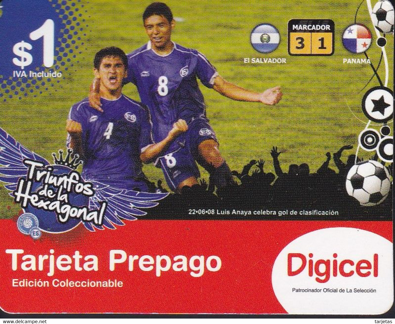 TARJETA DE EL SALVADOR DE FUTBOL SELECION NACIONAL (FOOTBALL) DIGICEL - El Salvador