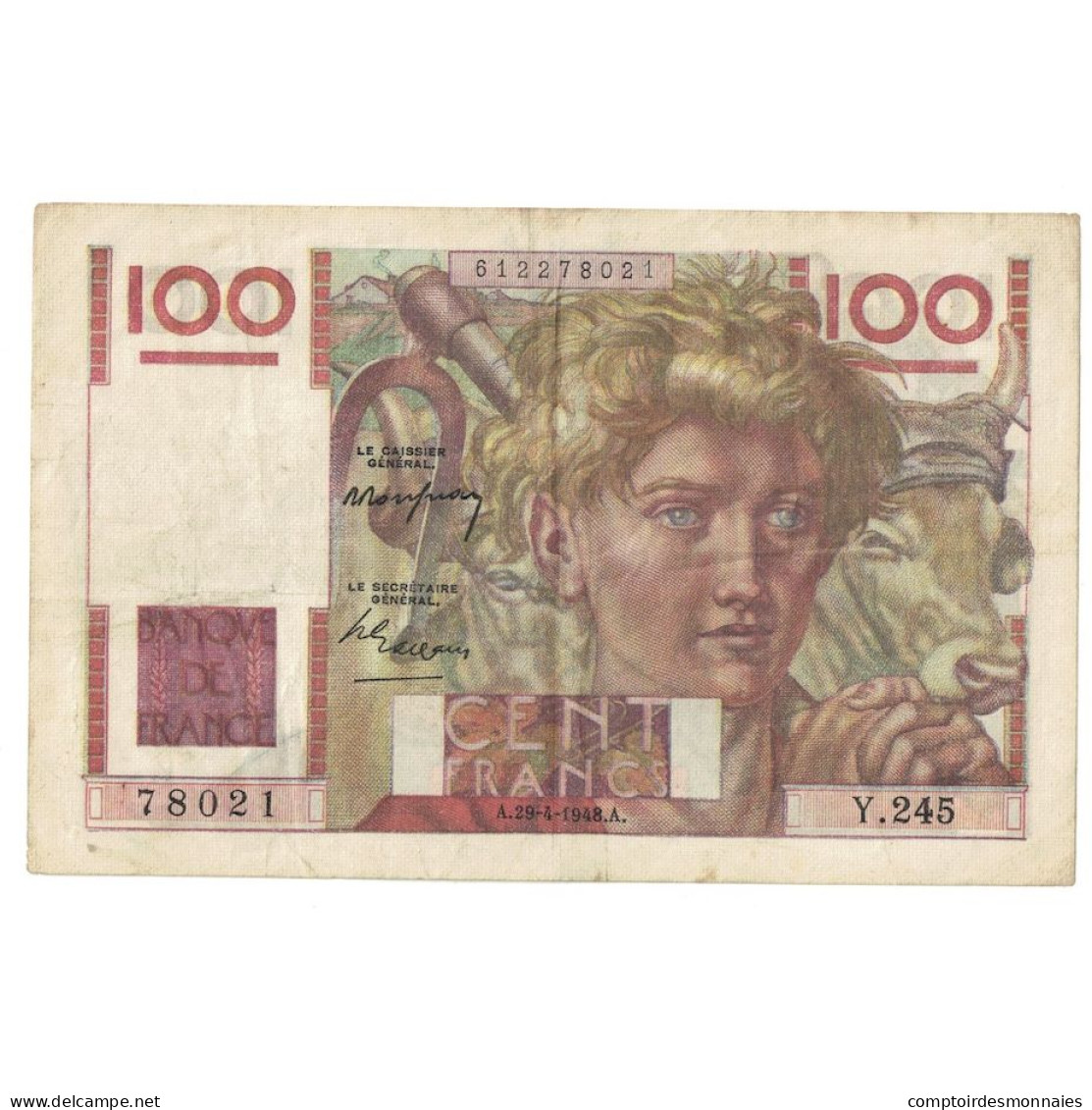 France, 100 Francs, Jeune Paysan, 1948, Y.245, TTB+, Fayette:28.18, KM:128b - 100 F 1945-1954 ''Jeune Paysan''