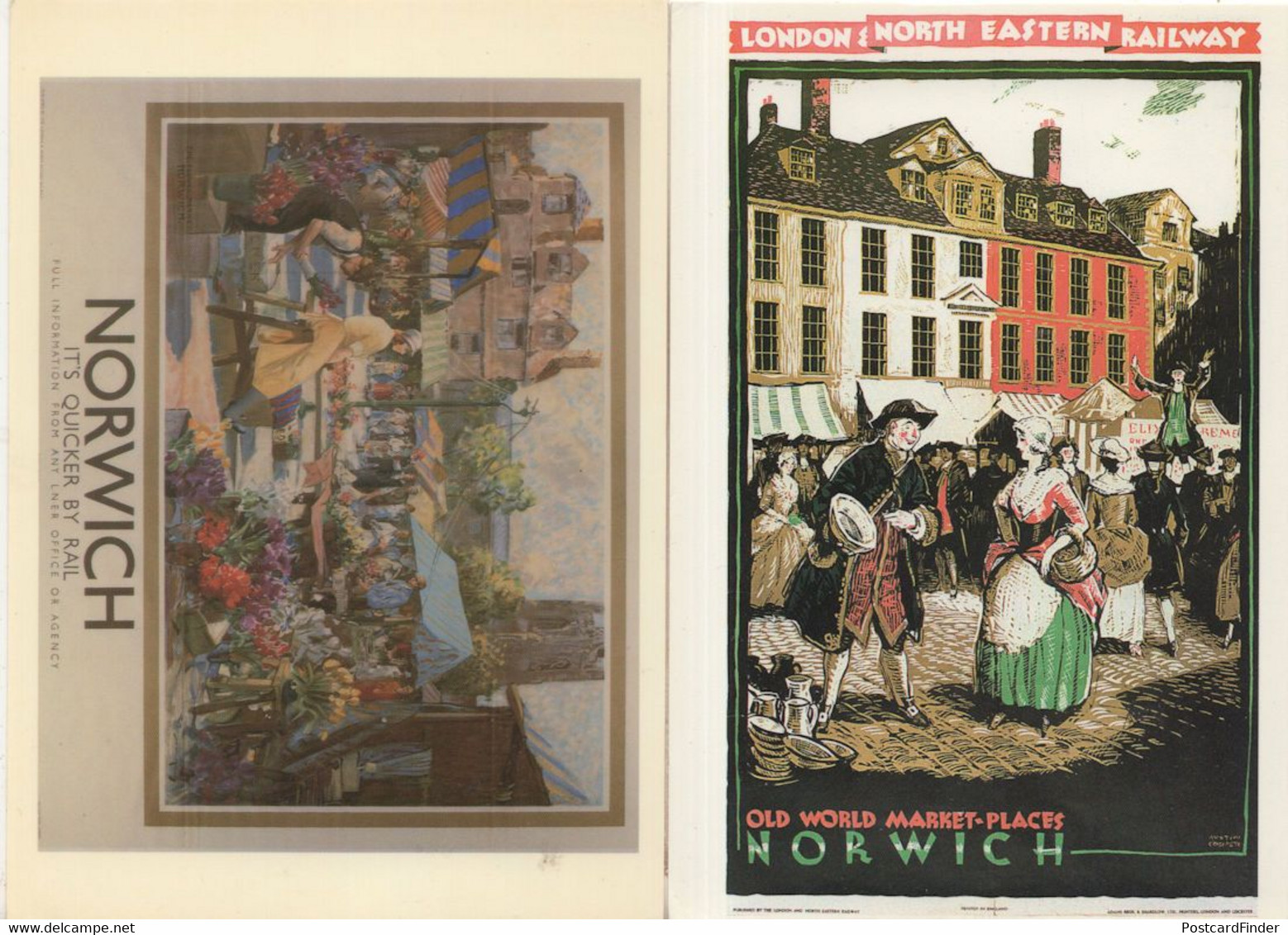 Travel By Train To Norwich Market LNER Poster 2x Advertising Postcard S - Norwich