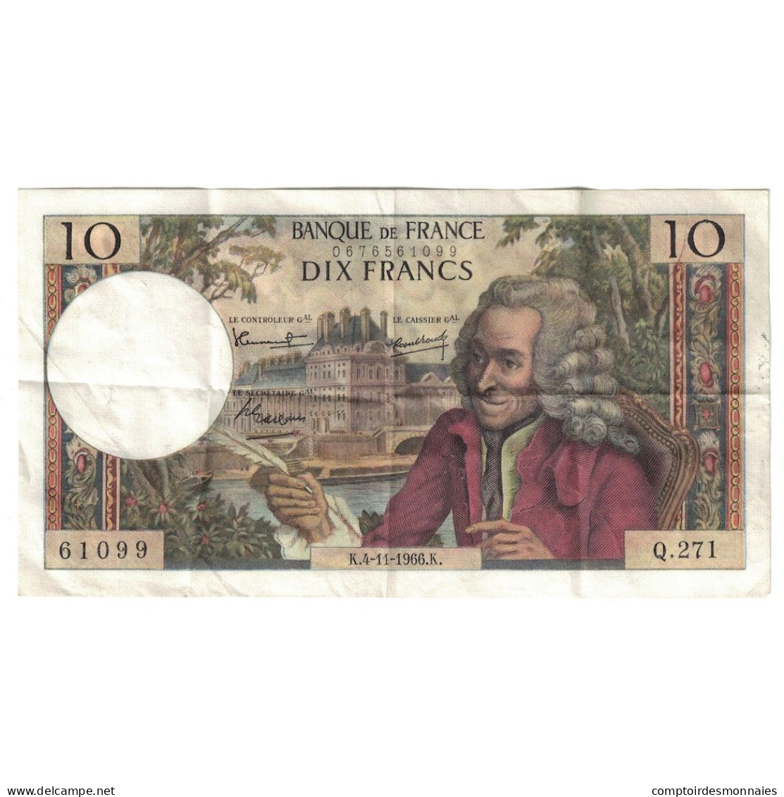 France, 10 Francs, Voltaire, 1966, Q.271, TTB, Fayette:62.23, KM:147b - 10 F 1963-1973 ''Voltaire''