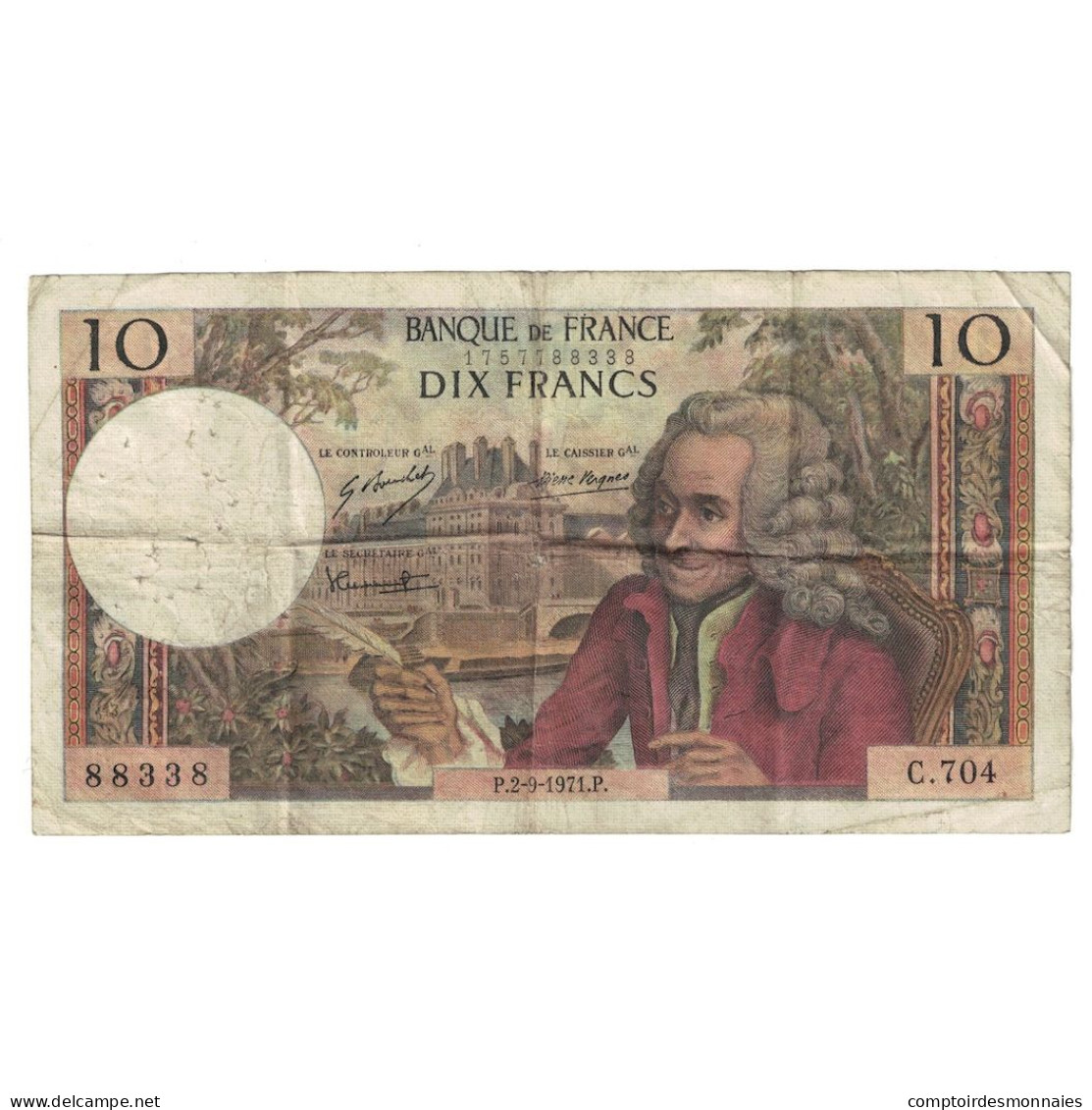 France, 10 Francs, Voltaire, 1971, C.704, TB, Fayette:62.51, KM:147d - 10 F 1963-1973 ''Voltaire''