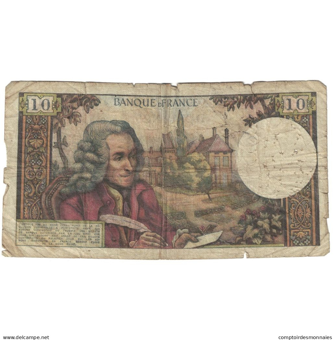 France, 10 Francs, Voltaire, 1966, X.232, B, Fayette:62.21, KM:147b - 10 F 1963-1973 ''Voltaire''
