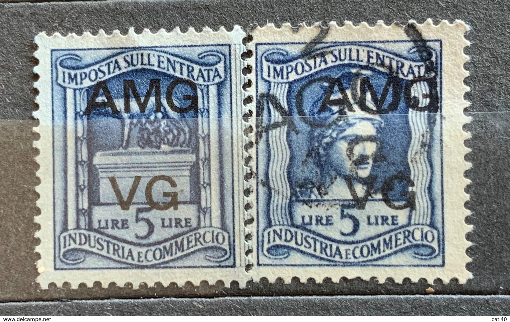 TRIESTE A - AMG VG - MARCA DA BOLLO  IMPOSTA ENTRATA L. 5 Le Due Parti - Revenue Stamps