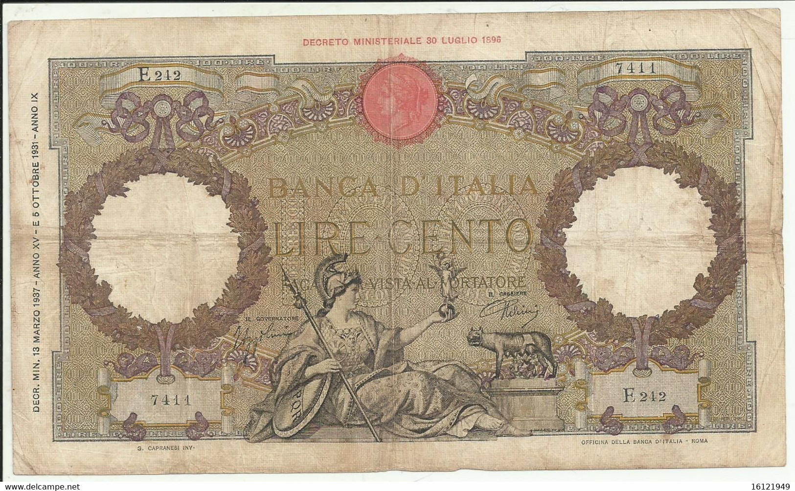 Z195 - 100 LIRE FASCIO - 13/03/1937 - 100 Liras