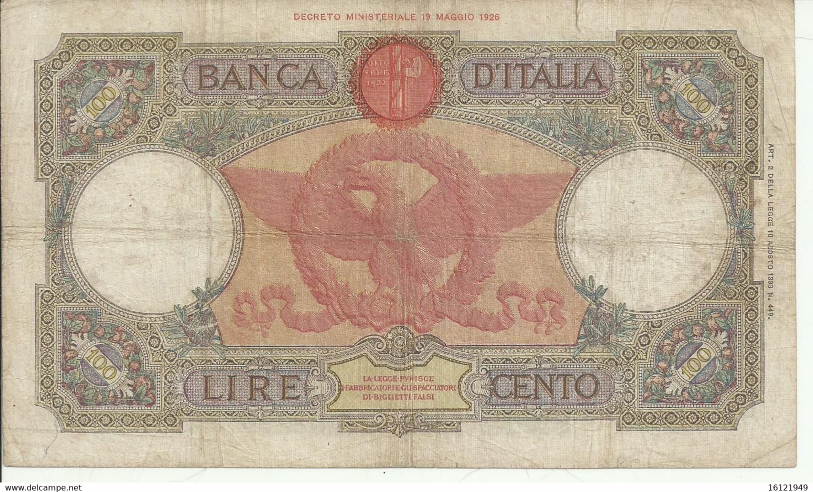 Z196 - 100 LIRE FASCIO - 21/12/1933 - 100 Lire