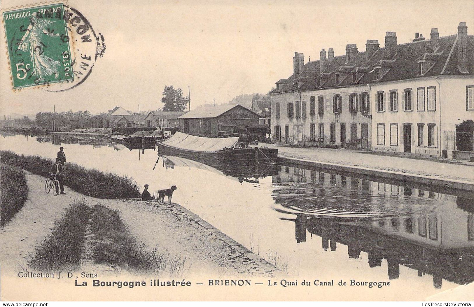 CPA France - La Bourgogne Illustrée - Brienon - Le Quai Du Canal De Bourgogne - Collection J D Sens - Bateau - Chien - Brienon Sur Armancon