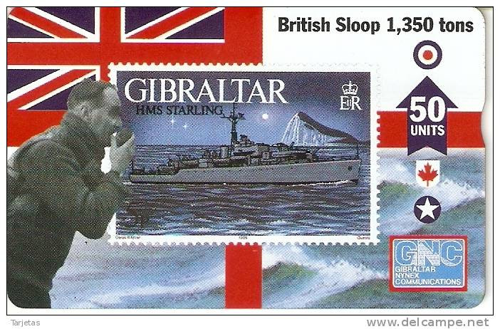 Nº 46 TARJETA DE GIBRALTAR DE UN SELLO CON UN BARCO (SHIP-STAMP)  NUEVO-MINT - Gibilterra