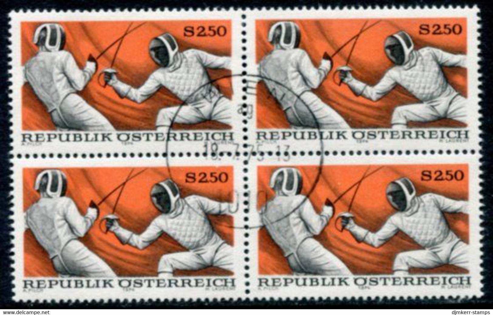 AUSTRIA 1974 Sport: Fencing Block Of 4 Used.  Michel 1456 - Used Stamps