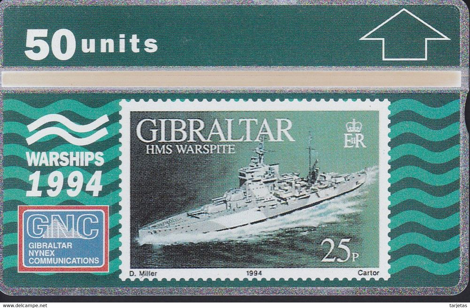 Nº 28 TARJETA DE GIBRALTAR DEL BARCO HMS WARSPITE (409A)  (NUEVA-MINT) SELLO-STAMP - Gibraltar