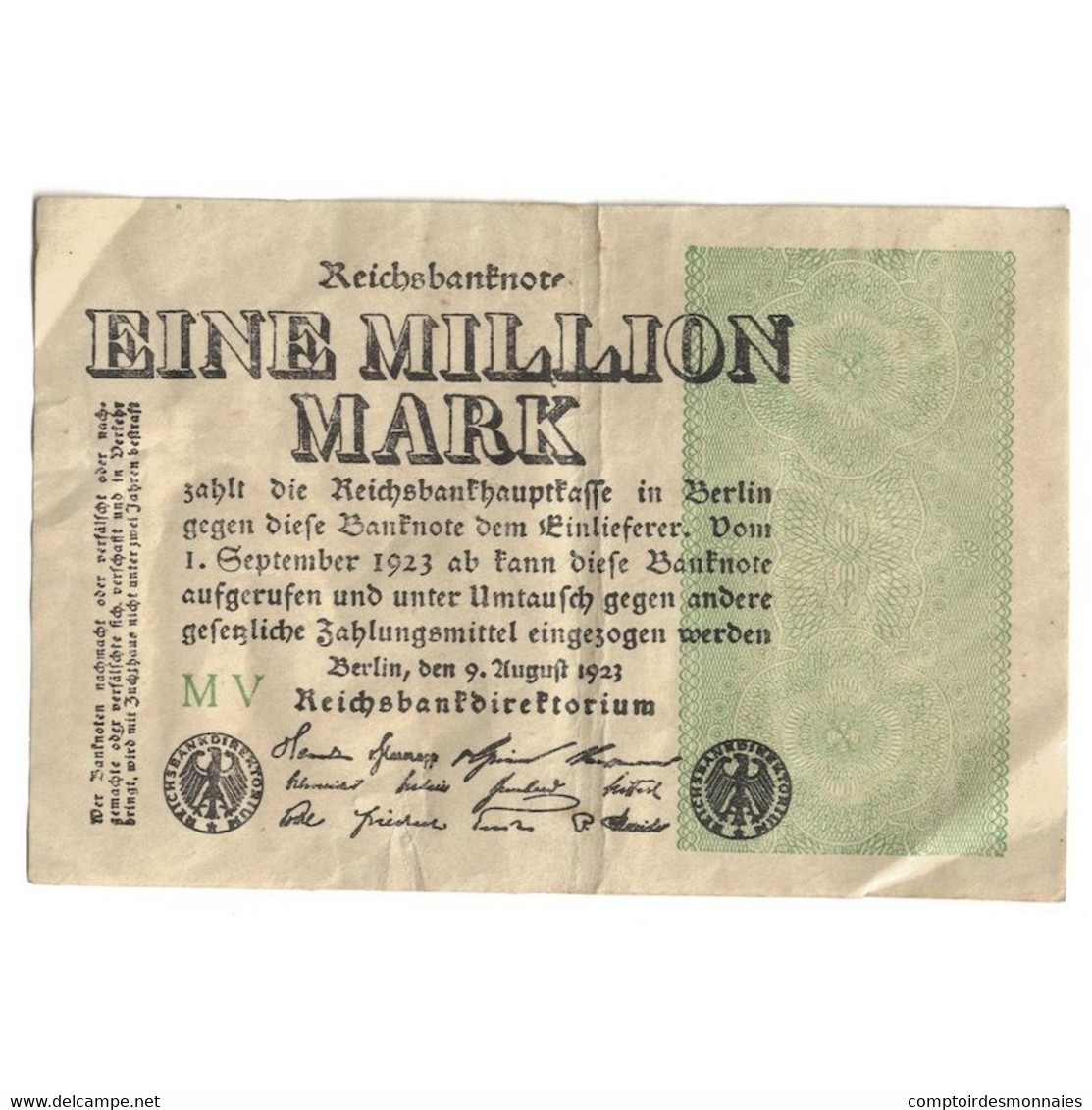 Billet, Allemagne, 1 Million Mark, 1923, 1923-08-09, KM:102d, TB+ - 1 Million Mark