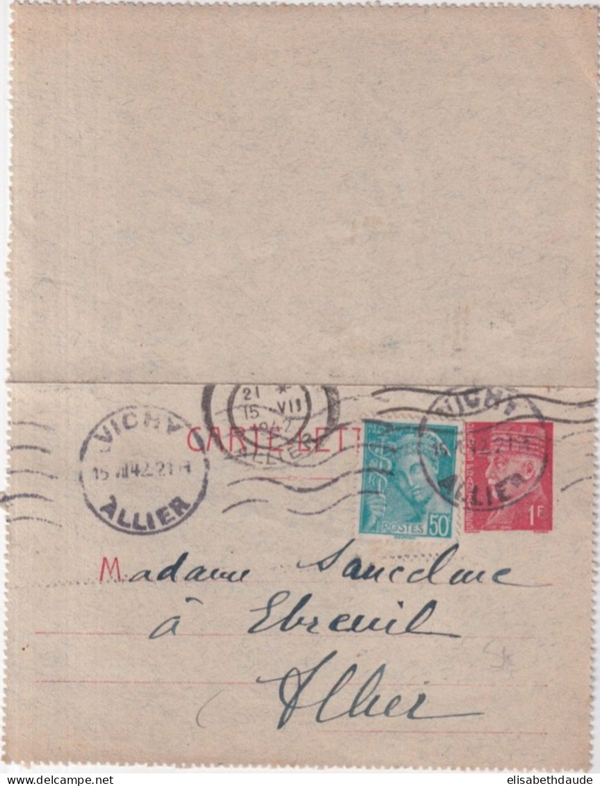 PETAIN - 1942 - CARTE LETTRE ENTIER 1F + MERCURE - COTE STORCH = 25 EUR. - Kaartbrieven