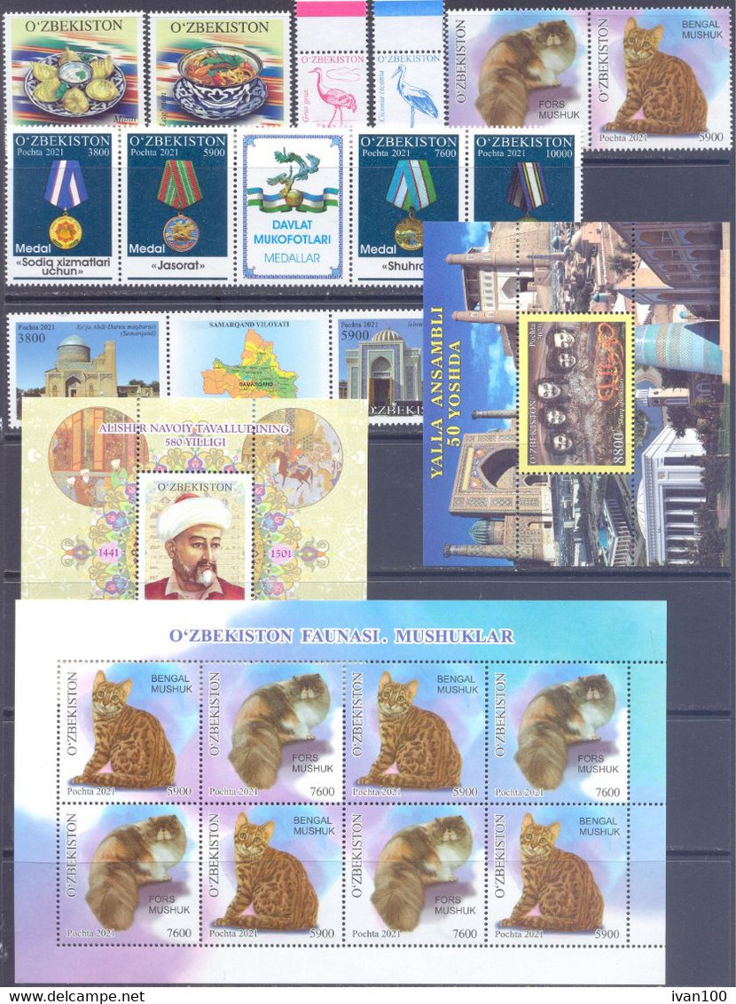 2021. Uzbekistan, Complete  Year Set 2021, 12 Stamps + 2 Sheetlets + 23 S/s, Mint/** - Uzbekistán