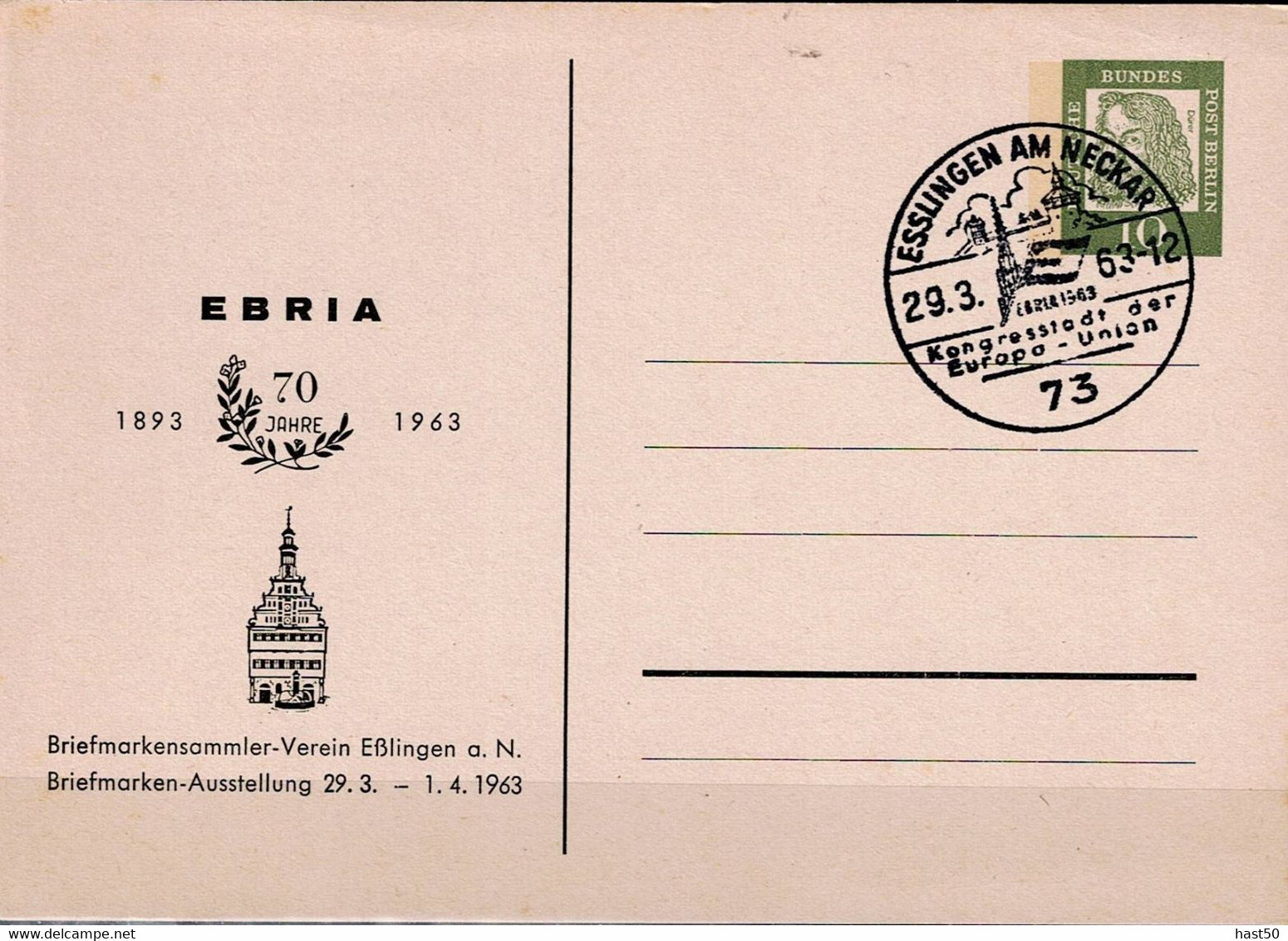 Berlin - Privatpostkarte EBRIA (MiNr: PP 30 D2/003a) 1963 - Gestempelt - Privé Postkaarten - Gebruikt