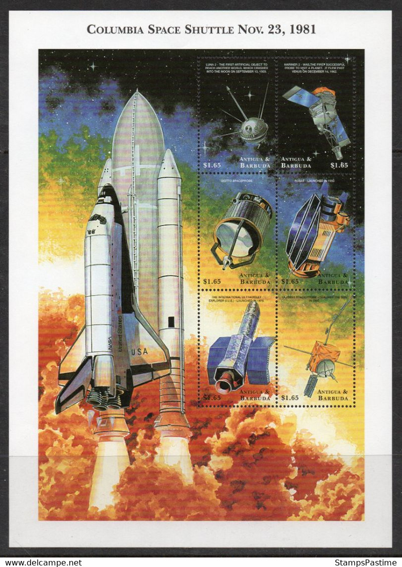 ANTIGUA & BARBUDA 4 BLOC X 14 Sellos Mint EXPLORACIÓN DEL ESPACIO = COHETES Año 1999 – Valorizados En Catálogo € 41,50 - Barbuda (...-1981)