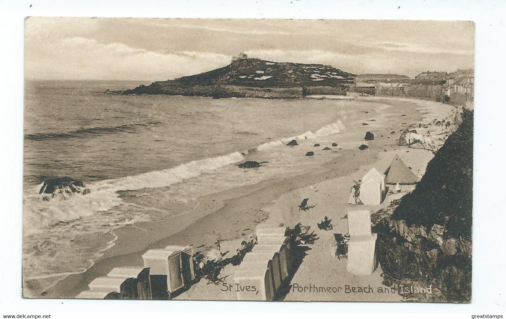 Cornwall Postcard  St.ives Porthmer Beach And Island Beach Huts Unused - St.Ives