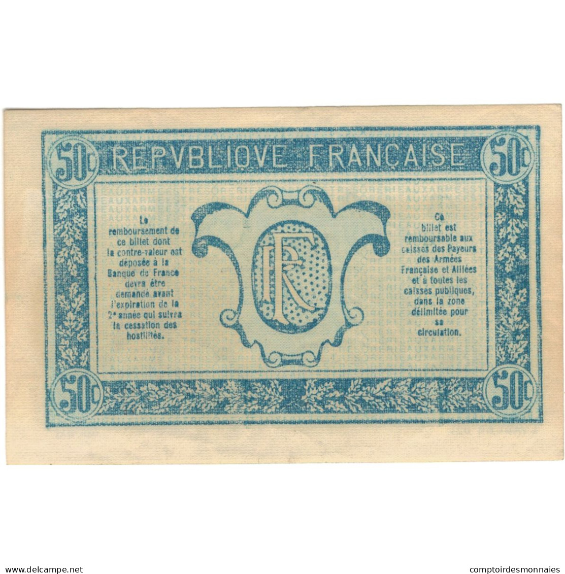 France, 50 Centimes, 1917-1919 Army Treasury, 0 426 009, SPL, Fayette:VF01.08 - 1917-1919 Armeekasse