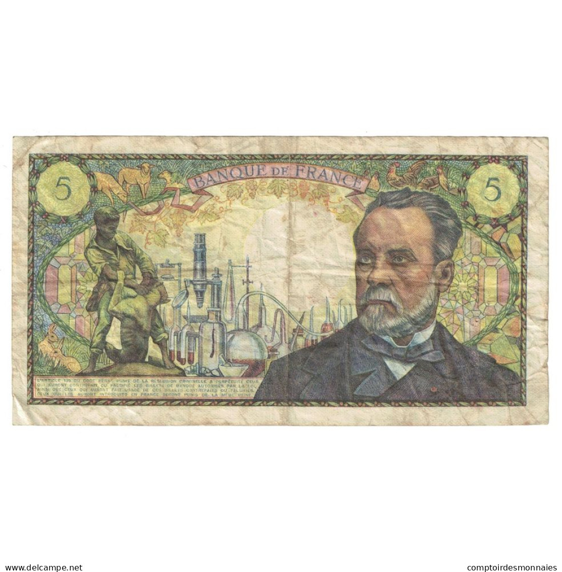 France, 5 Francs, Pasteur, 1969, M.103, TB+, Fayette:61.10, KM:146b - 5 F 1966-1970 ''Pasteur''