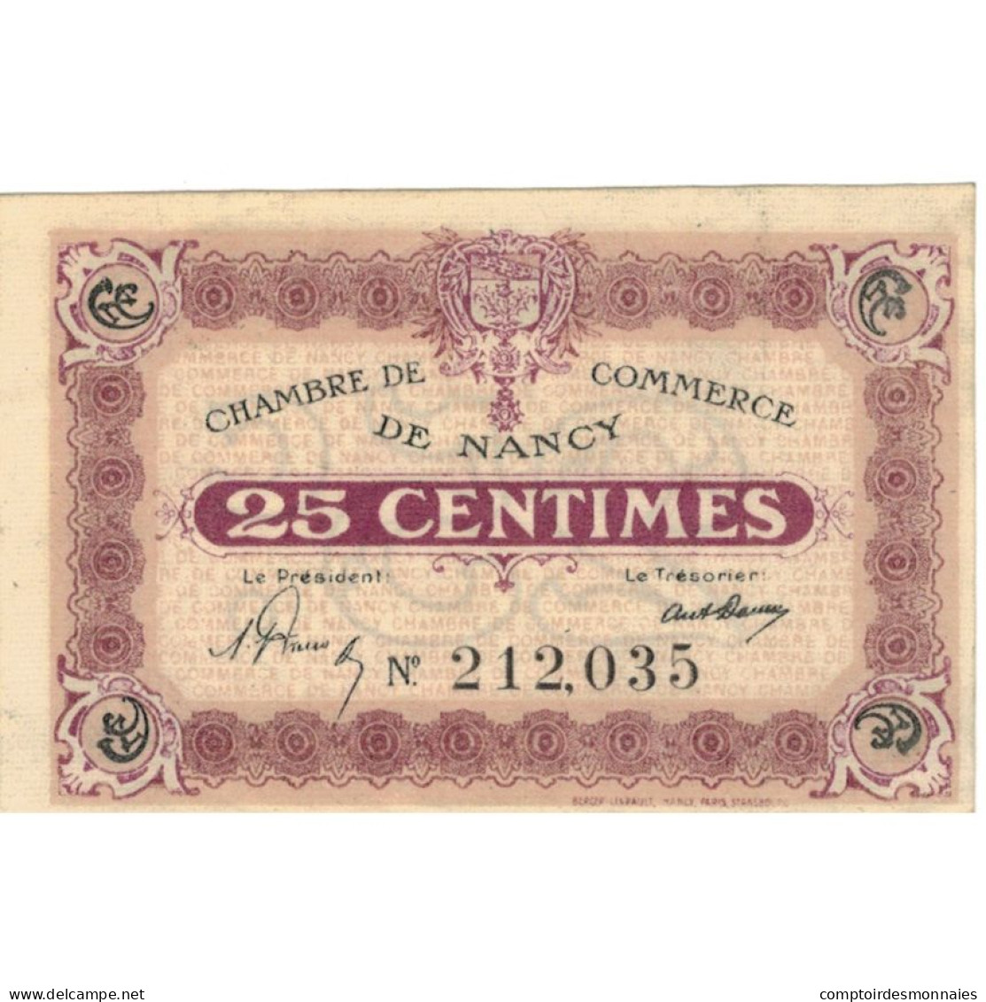 France, Nancy, 25 Centimes, SPL, Pirot:87.58 - Chambre De Commerce