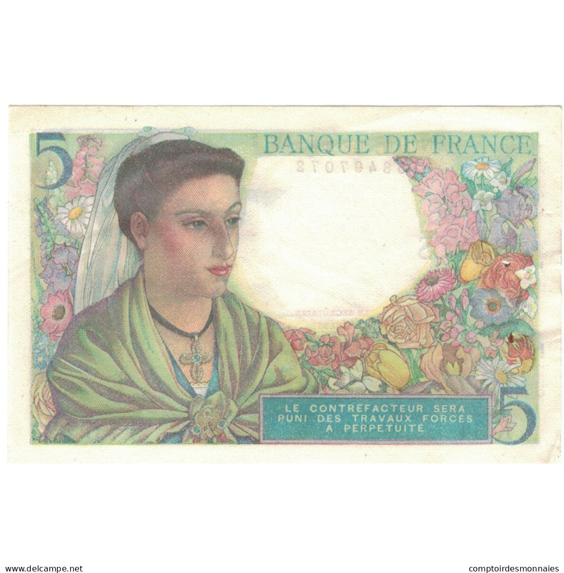 France, 5 Francs, Berger, 1943, K.64 97072, SPL, Fayette:05.03, KM:98a - 5 F 1943-1947 ''Berger''