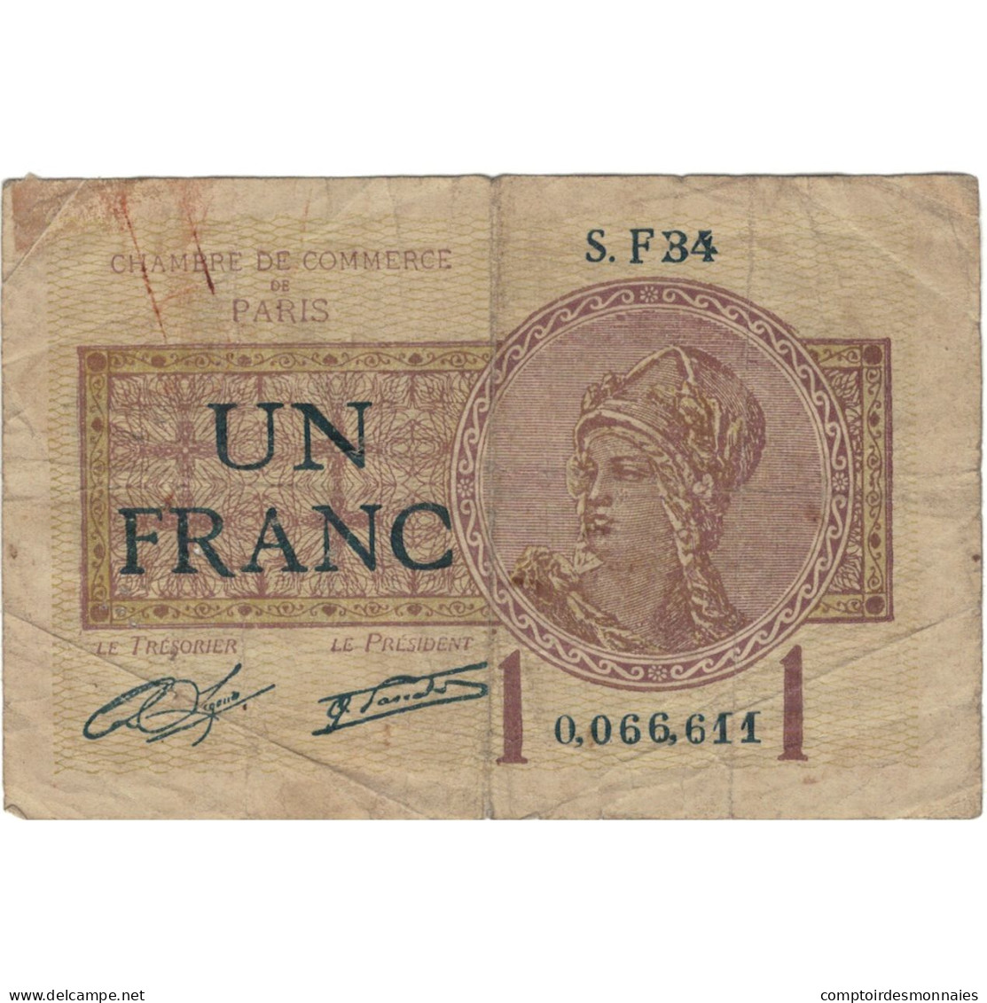 France, Paris, 1 Franc, 1922, TB - Chambre De Commerce