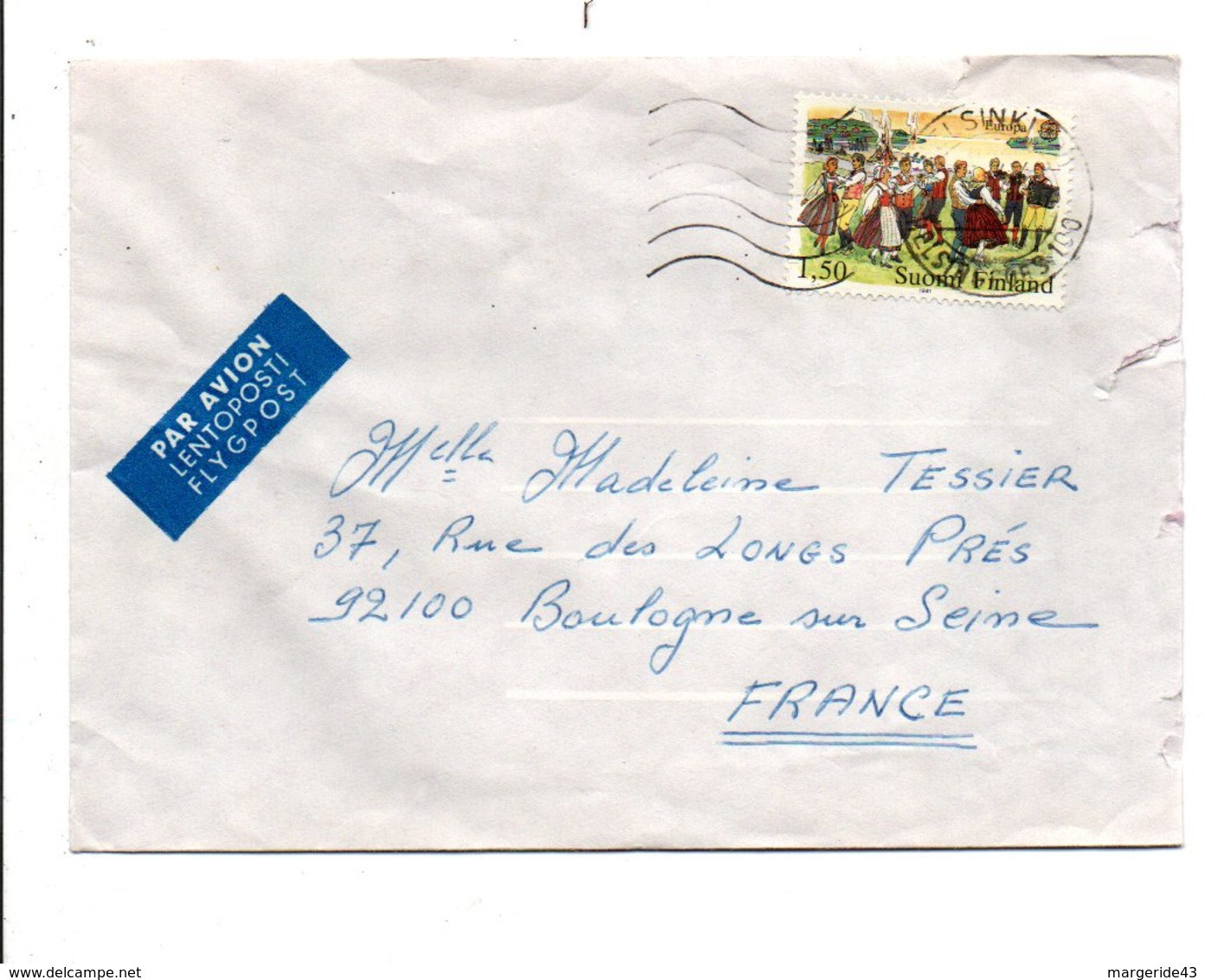 FINLANDE LETTRE AVION DE HELSINKI POUR LA FRANCE 1981 - Briefe U. Dokumente