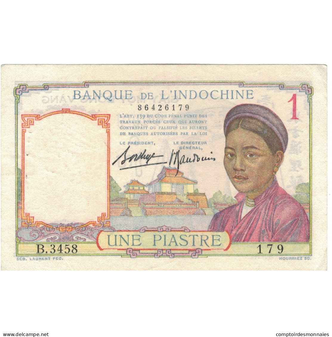 Billet, Indochine Française, 1 Piastre, KM:54a, SPL - Indochine