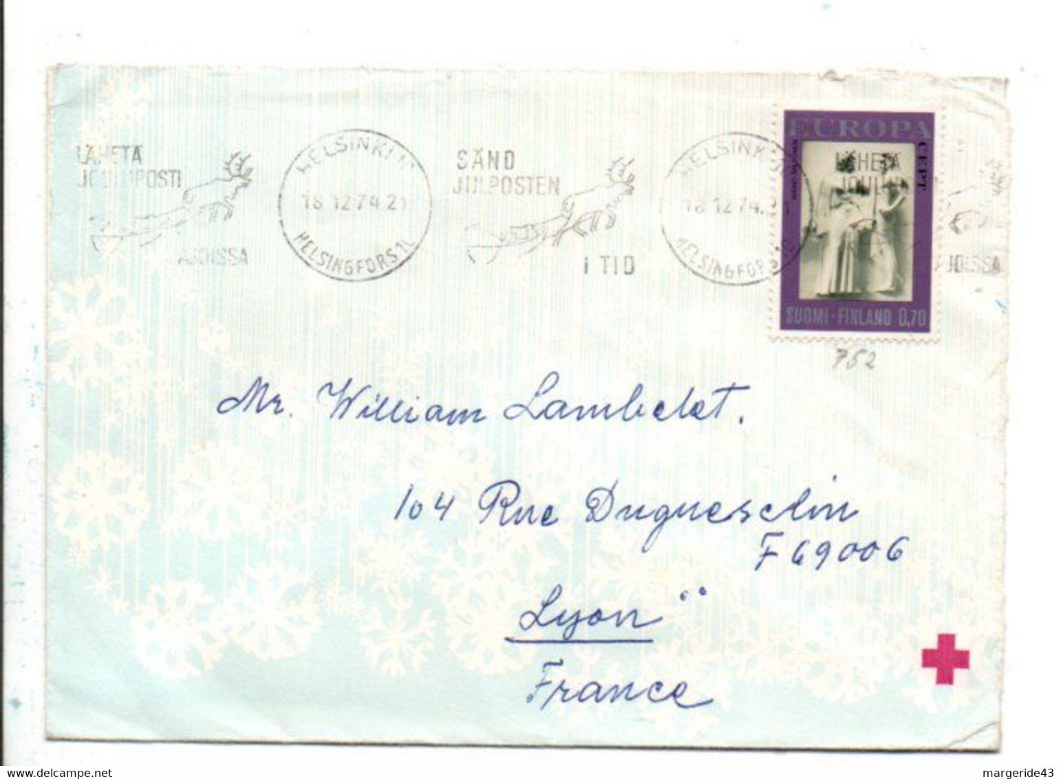 FINLANDE SEUL SUR LETTRE POUR LA FRANCE 1974 - Lettres & Documents