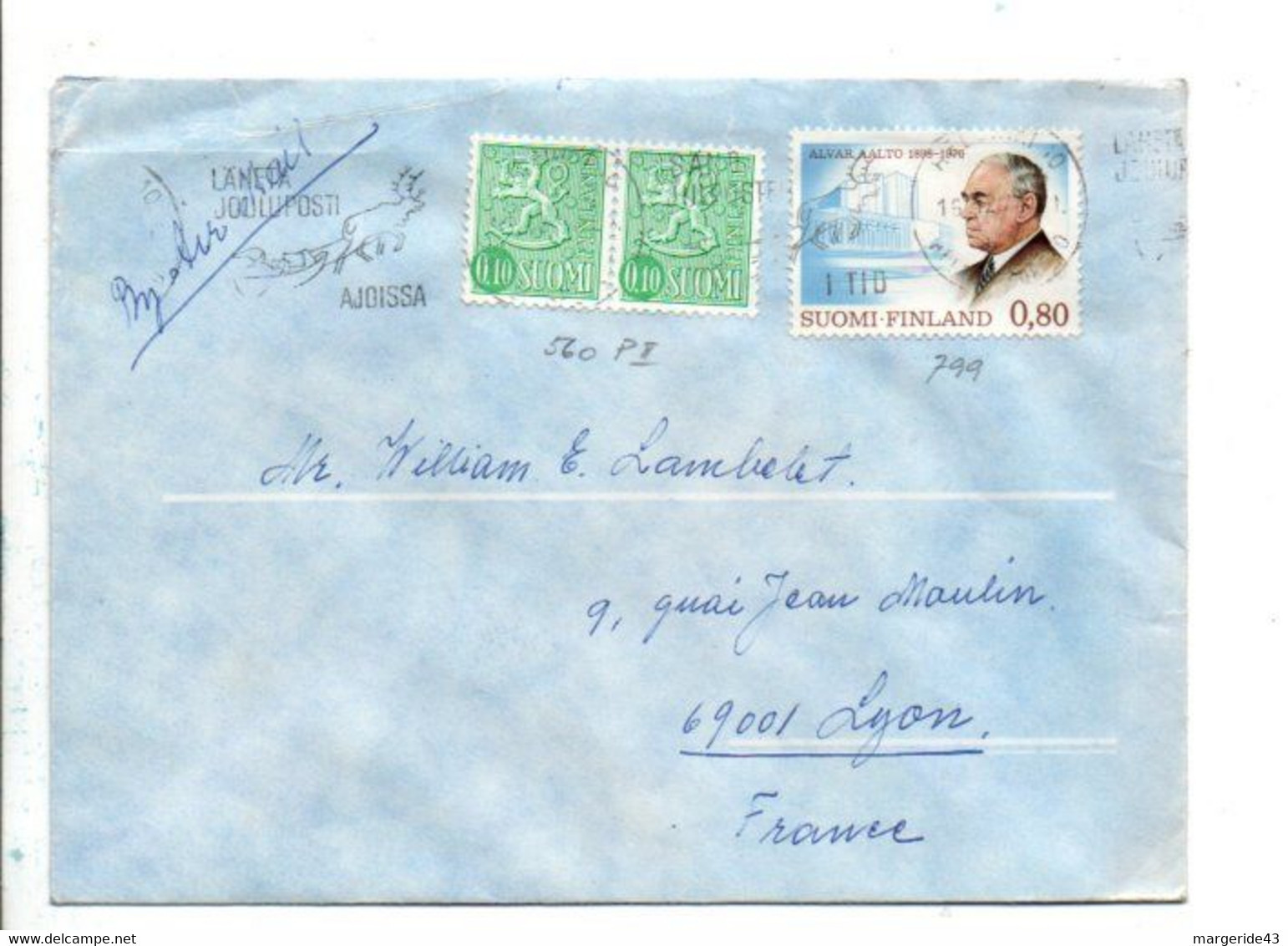 FINLANDE AFFRANCHISSEMENT COMPOSE SUR LETTRE POUR LA FRANCE 1977 - Brieven En Documenten