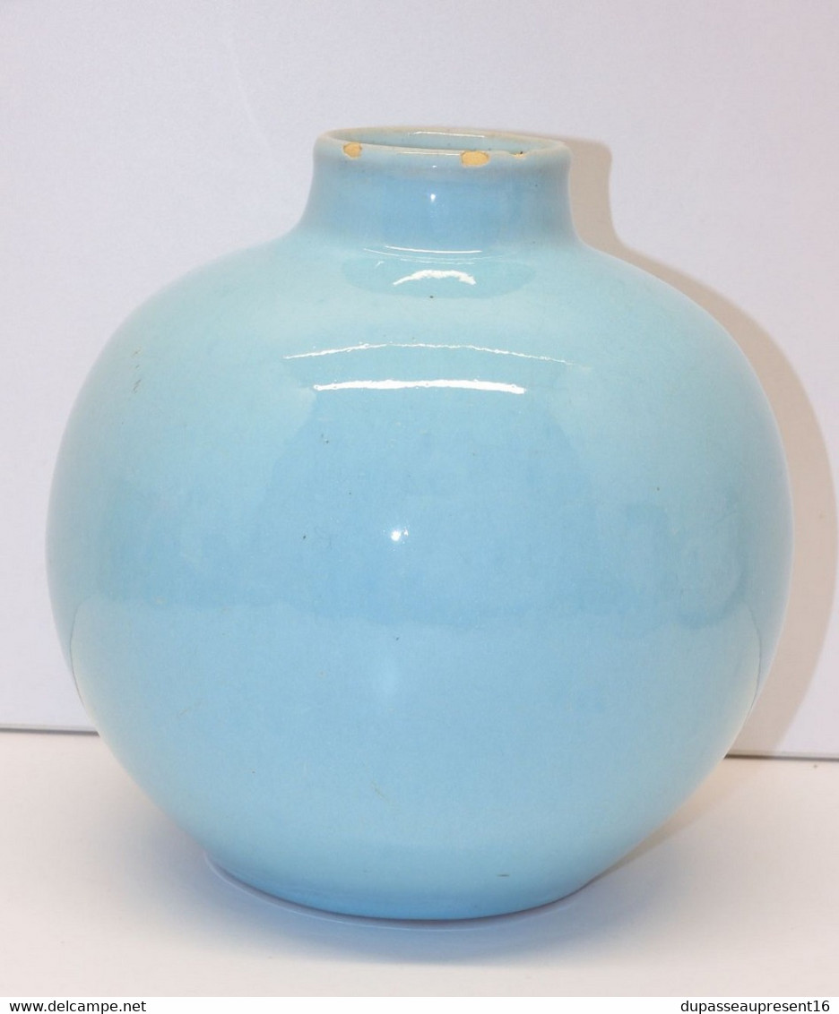 *VASE BOULE ART DECO CERAMIQUE ALFRED RENOLEAU BLEU CLAIR SORTI de GRENIER E