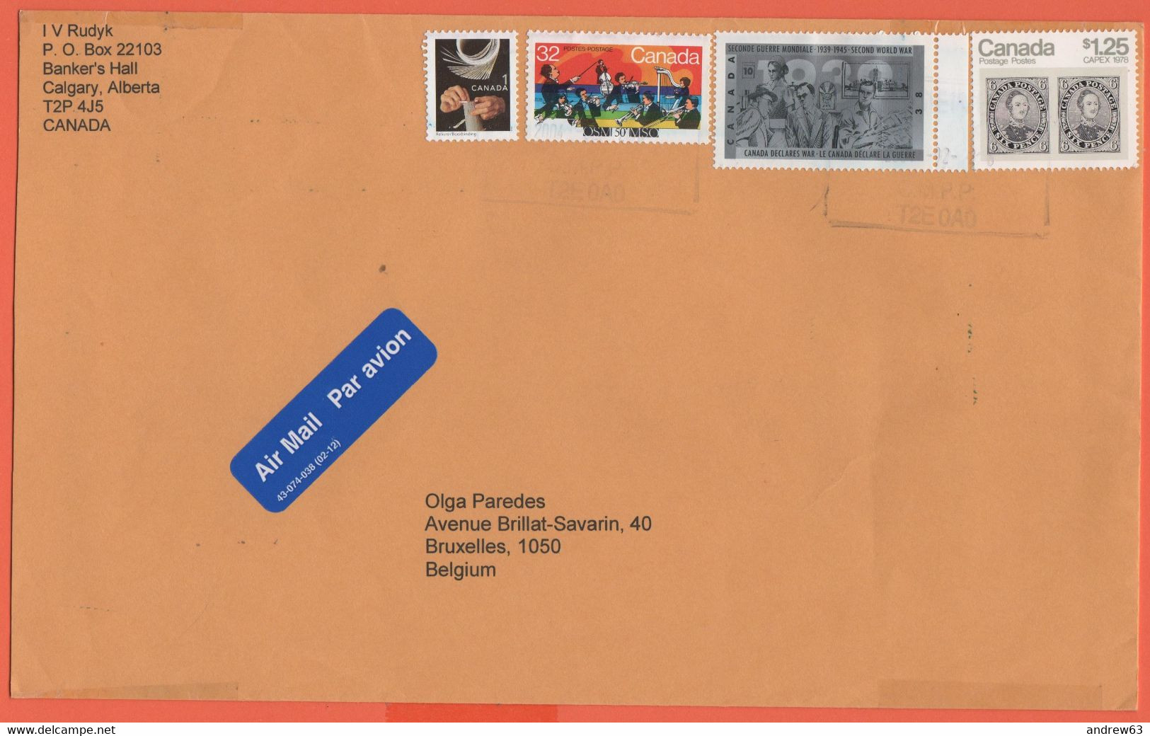 CANADA - 2004 - 1c Bookbinding + 32 50° MSO + 38 Canada Declare War + 1,25$ Capex '78 - Medium Envelope - Viaggiata Da C - Storia Postale