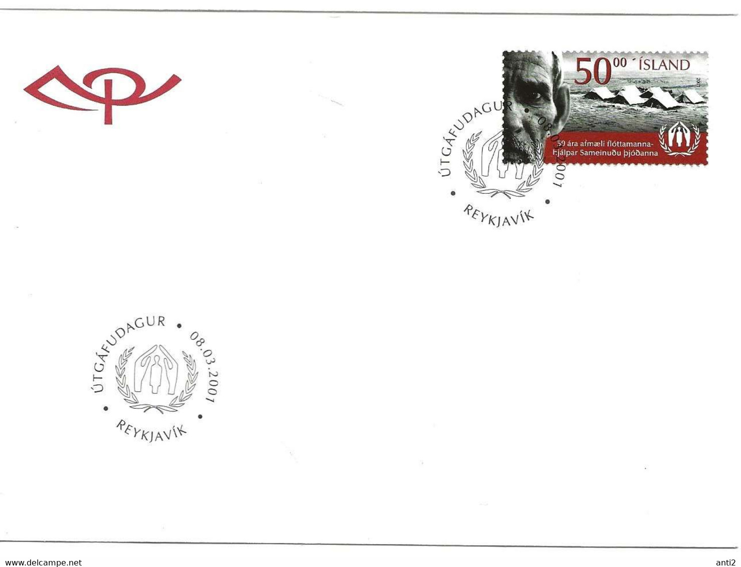 Island Iceland  2001 50th Anniversary Of The United Nations High Commissioner For Refugees (UNHCR)   Mi 976 FDC - Lettres & Documents
