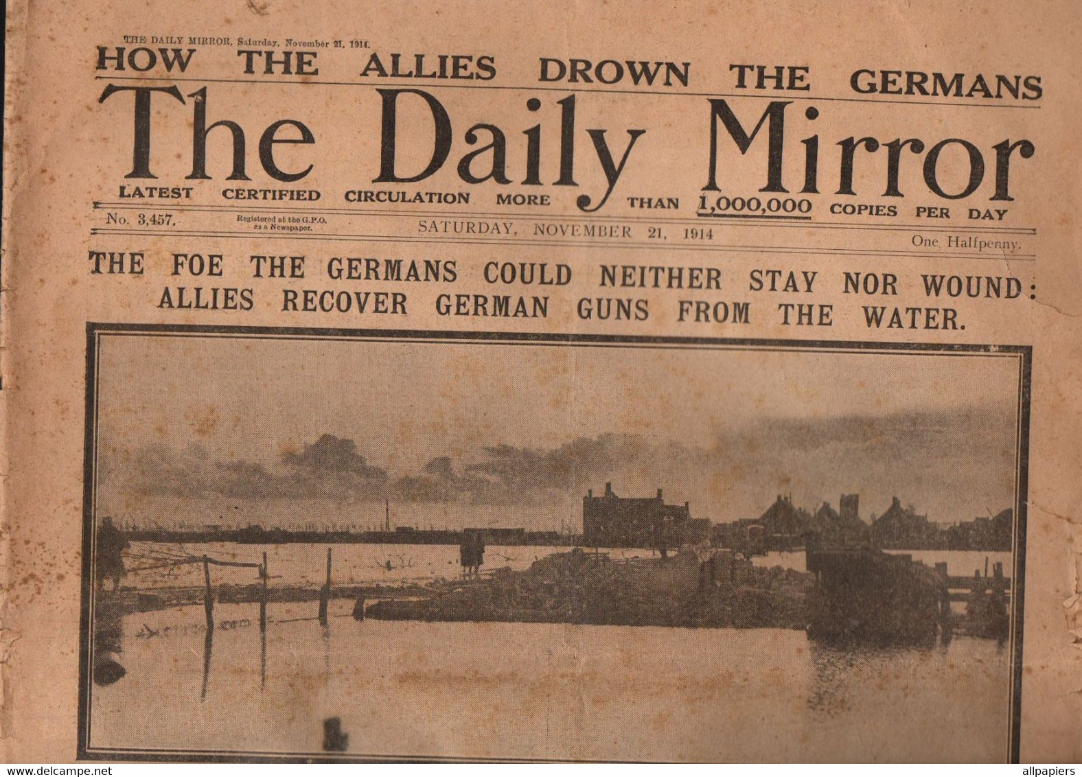 The Daily Mirror N°3457 How The Allies Drown The Germans... Saturday November 21, 1914 - Military/ War