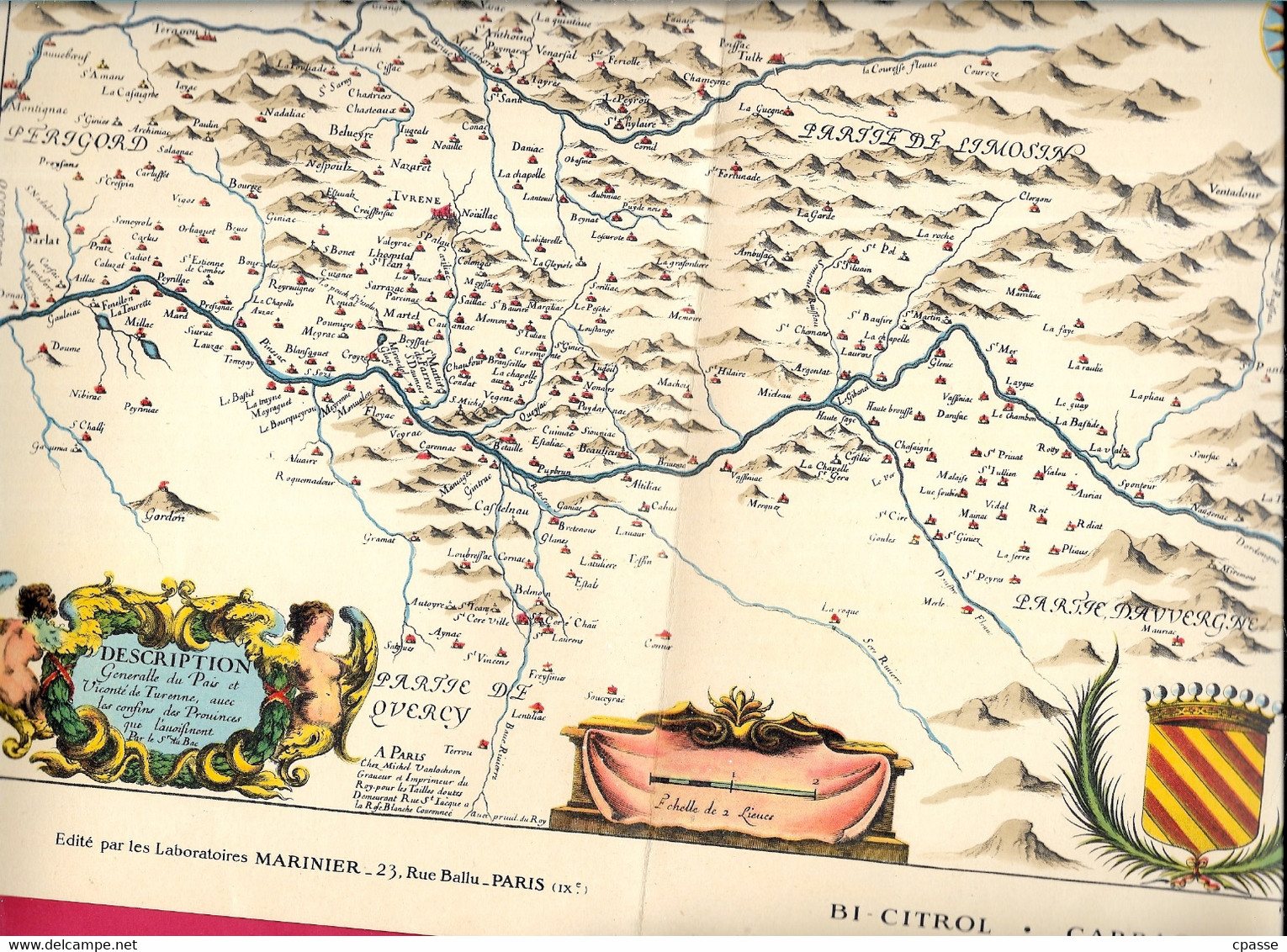 Publicité Médicale Laboratoires Marinier : Encart Avec Carte à L'intérieur - Vieux Pays De France TURENNE 19 Corrèze - Mapas Geográficas