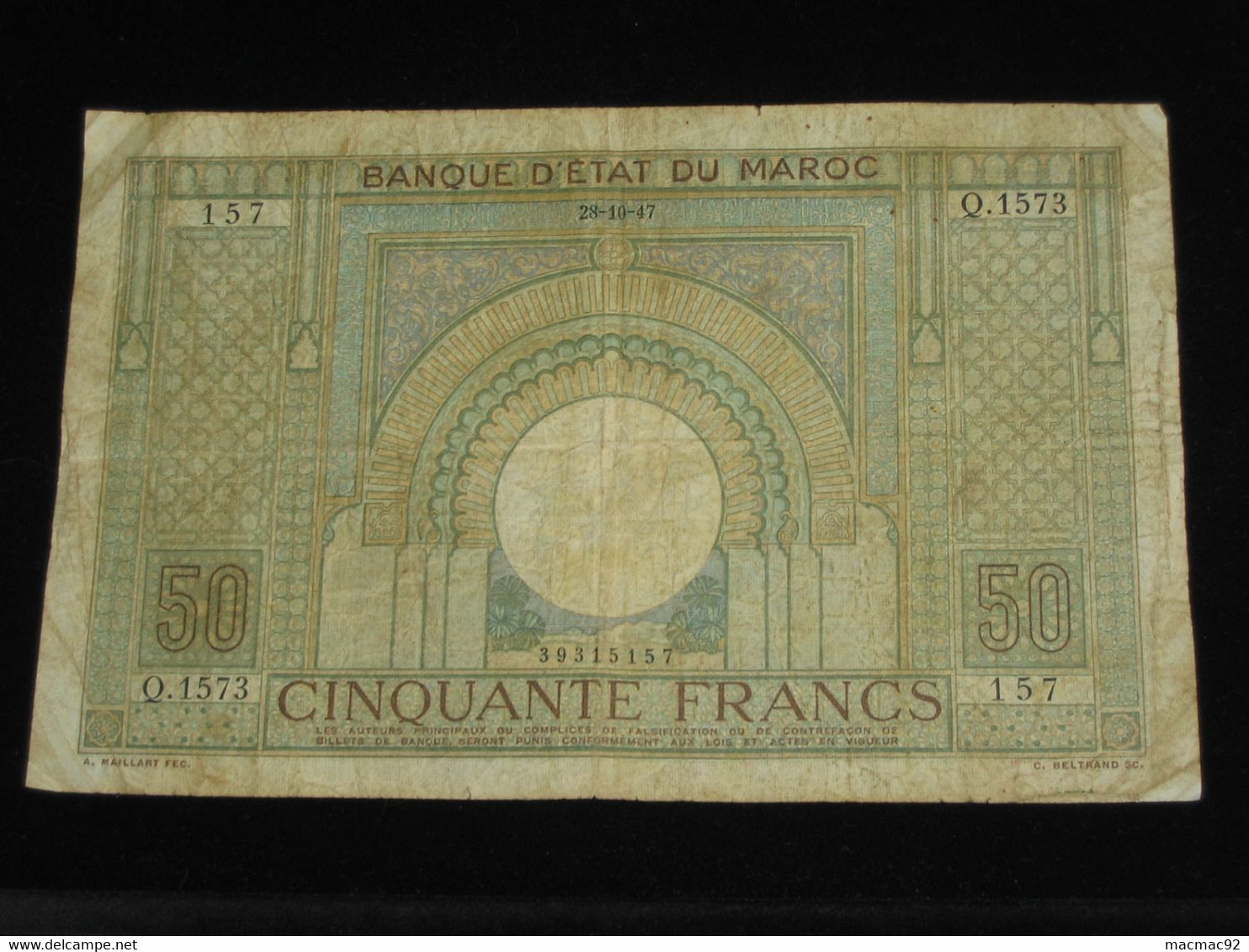 Maroc - 50 Cinquante Francs 1947-  Banque D'état Du Maroc   **** EN ACHAT IMMEDIAT **** - Marocco