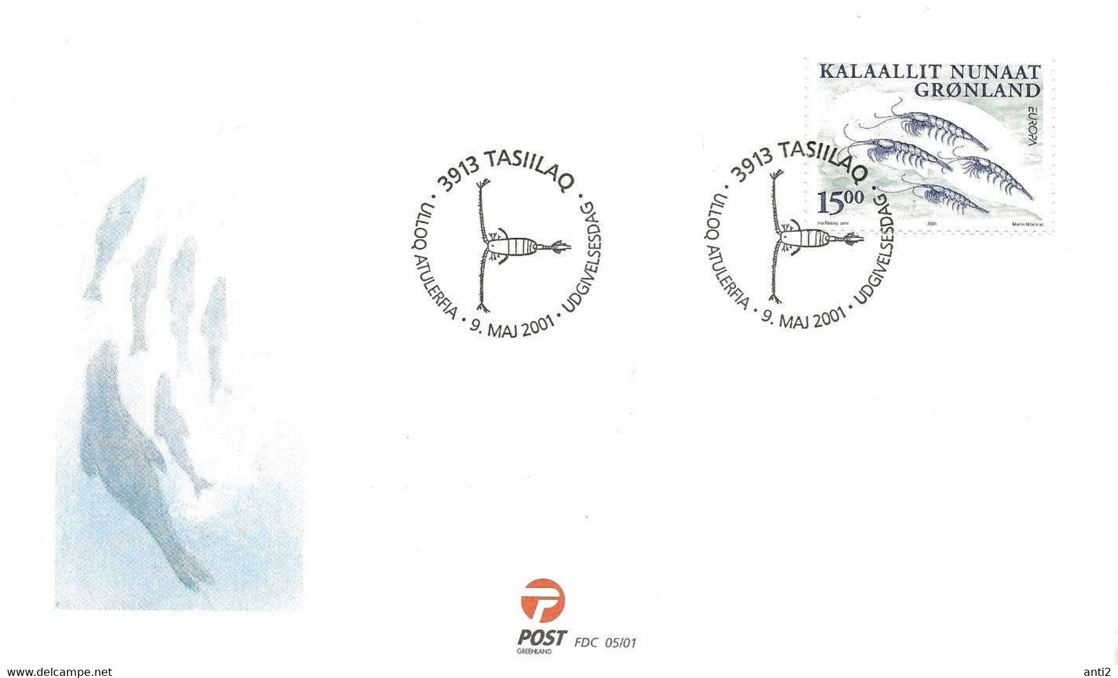 Greenland 2001 Europe: Life-Giver Water.  Fish,  Krill (Euphausia Superba)  Mi 368,  FDC - Covers & Documents