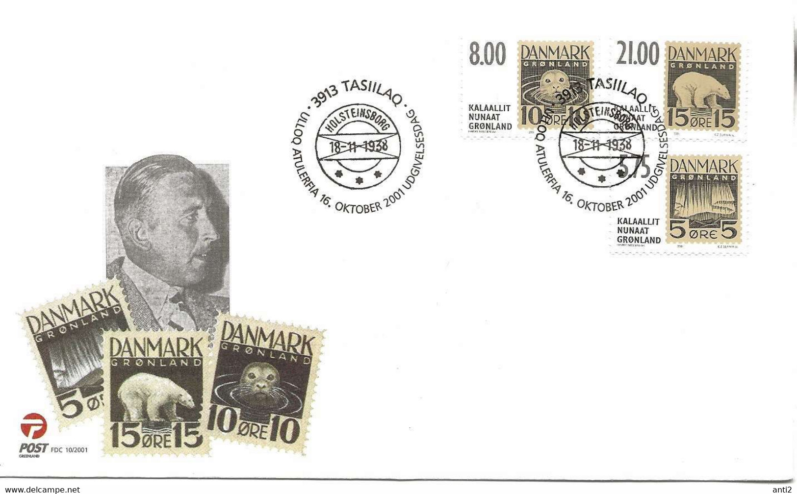 Greenland 2001 International Stamp Exhibition HAFNIA '01, Copenhagen (II)  Mi 371 - 373,  FDC - Covers & Documents