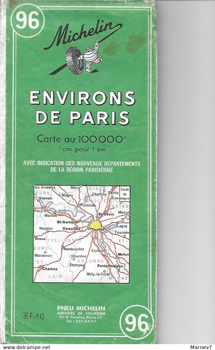 Plan Environs De PARIS - MICHELIN - N° 96 - échelle 1/100 000ème - édition 1968 - - Cartes Routières