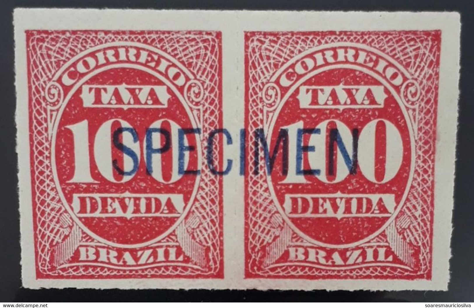 Brazil 1890 Postage Due RHM-T4 Pair Of Stamp 100 Réis ABN Issue Overprint Specimen Mint - Postage Due